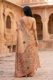 Beige Printed Semi Tussar Silk Saree with Leafy Borders 10077979