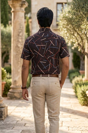 Black Ajrakh Printed Half Sleeve Cotton Mens Shirt 10076824