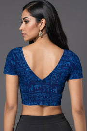 Blue Hand Block Printed Cotton Blouse 10073312