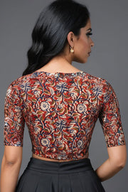 Red Hand Block Printed Cotton Blouse 10073320