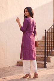 Purple Batik Hand Painted Women Kurta 10077498