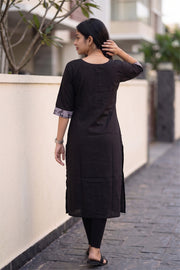 Black Batik Hand Painted Women Kurta 10077497