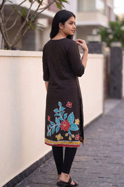 Black Batik Hand Painted Women Kurta 10077503