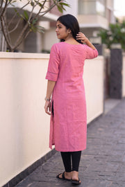 Pink Batik Hand Painted Women Kurta 10077496