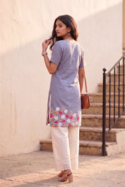 Grey Batik Hand Painted Women Kurta 10077500