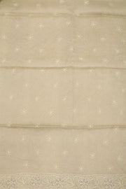 Off White Chikankari Embroided Organza Saree 10078116