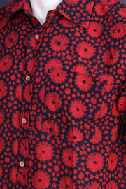  Violet Handblock Indigo Printed Cotton Half Sleeve Men's Shirt 10076838