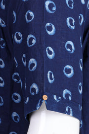 Dark Blue Indigo Handblock Print Cotton Mens Half Sleeve Shirt 10076839