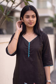 Black Batik Hand Painted Women Kurta 10077503