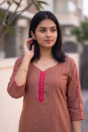 Brown Batik Hand Painted Women Kurta 10077499
