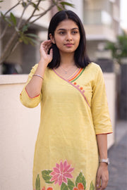 Yellow Batik Hand Painted Women Kurta 10077502