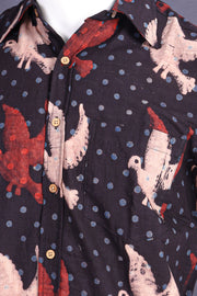Black Half Sleeve Ajrakh Printed Cotton Mens Shirt 10076822