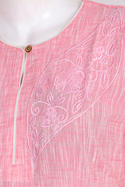 Pink Handcrafted Solid Style Embroidered Cotton Kurta 10077413