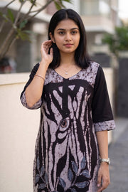 Black Batik Hand Painted Women Kurta 10077497