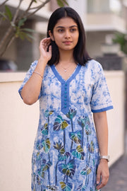 Blue Batik Hand Painted Women Kurta 10077495