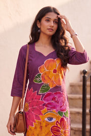 Purple Batik Hand Painted Women Kurta 10077498