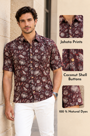 Black Half Sleeve Jahota Printed Cotton Mens Shirt  10074312