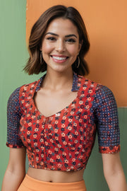 Maroon Ajrakh Printed Cotton Blouse 10073371