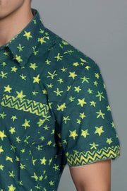 Indigo Handblock Print Pre-Washed Pure Cotton Shirt 10075464