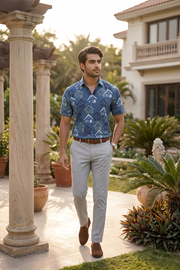 Blue Half Sleeve Ajrakh Printed Cotton Mens Shirt 10073052