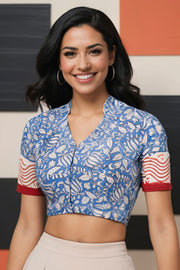 Blue Hand Block Printed Cotton Blouse 10073321