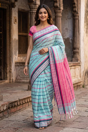 Blue Bengal Handwoven Cotton Saree 10077713