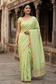 Green Bengal Handwoven Cotton Saree 10077707