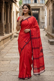 Red Bengal Handwoven Cotton Saree 10077706