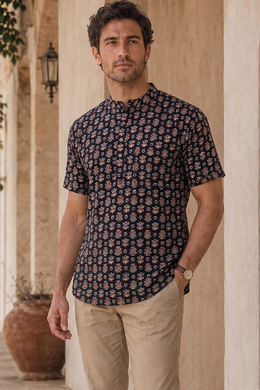 Ajrakh Cotton Men's Short Kurta With Front Pocket 10076896