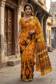 Yellow Handloom Jamdani Cotton Saree 10077537
