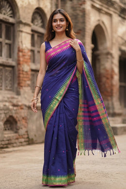 Blue Bengal Handwoven Cotton Saree 10077710