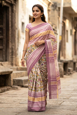 Pink Printed Maheshwari Silk Cotton Saree 10077558