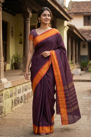 Purple Handloom Chettinad Cotton Saree 10075873