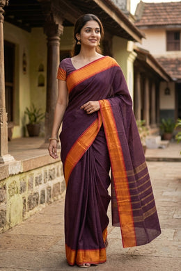 Purple Handloom Chettinad Cotton Saree 10075873