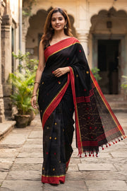 Black Bengal Handwoven Cotton Saree 10077693