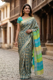 Blue Maheshwari Silk Cotton Sarees 10077553