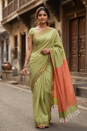 Green Bengal Handwoven Cotton Saree 10077699