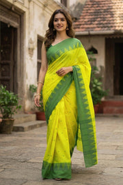 Lemon Yellow  Handloom Chettinad Cotton Saree 10077353
