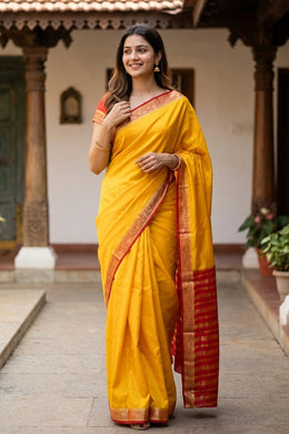 Yellow Mysore Semi Crepe Silk Saree 10077791
