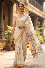 Beige Bengal Handwoven Cotton Saree 10077702
