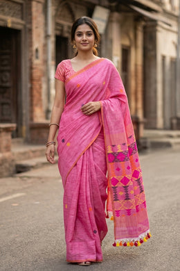 Pink Bengal Handwoven Cotton Saree 10077697