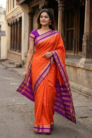 Orange Mysore Semi Crepe Silk Saree 10077793
