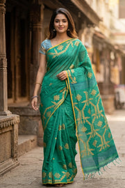 Green Bengal Handwoven Cotton Saree 10077685