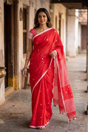 Red Bengal Handwoven Cotton Saree 10077712