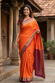 Tangerine Orange Mysore Semi Crepe Silk Saree 10077814