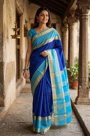 Blue Mysore Semi Crepe Silk Saree 10077818
