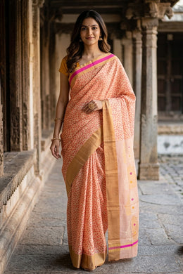 Pink Chanderi Printed Silk Cotton Saree 10077365