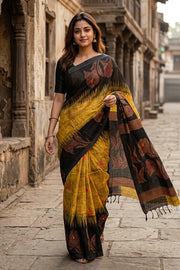 Yellow Bengal Handwoven Cotton Saree 10077696