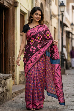 Pink Handloom Jamdani Cotton Saree with Floral Motifs 10077526