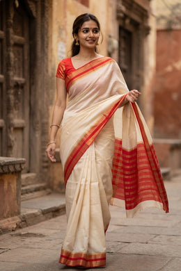 Cream Mysore Semi Crepe Silk Saree 10077801